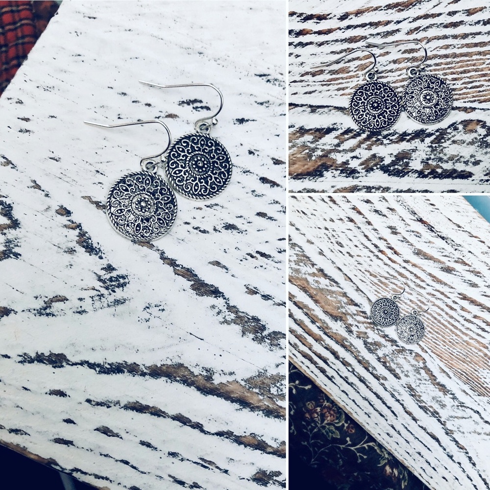 Bohemian Silver Circle Drop Earring NWT